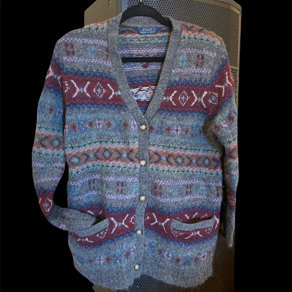 Vintage striped grandpa wool cardigan sweater by Polo Ralph Lauren - Picture 7 of 8